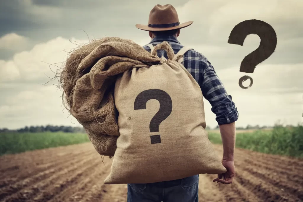La imagen del agricultor con una bolsa llena a repleto es demasiado