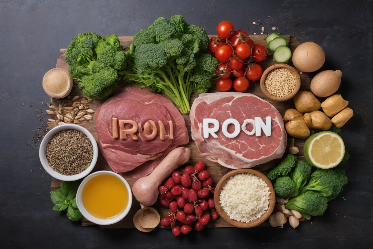 **Pintura de pared que ilustra la deficiencia en hierro con alternativas para absorción sin irritaciones.**