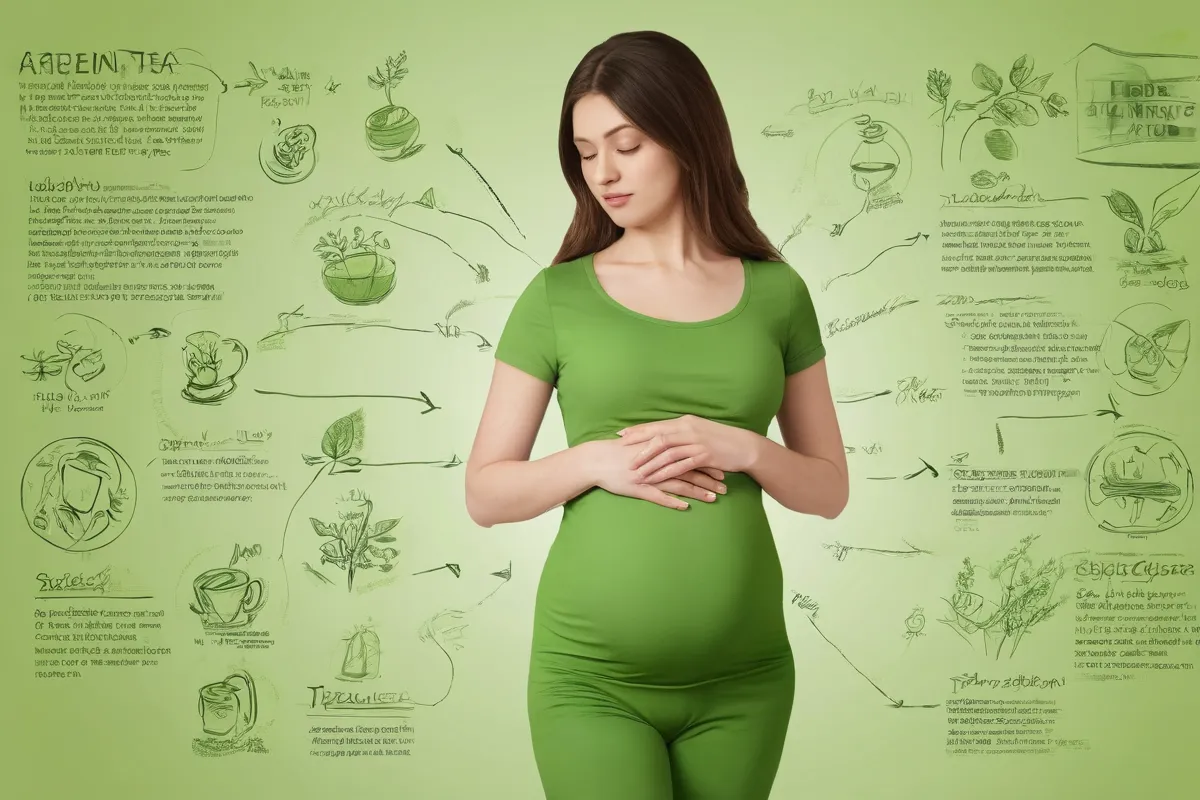 Ilustración de té verde con datos sobre embarazo. **Explanation:*** **Ilustración de té verde:** refers directly to the image (could potentially mean picture or illustration itself).* **Con datos sobre embarazo:** with data related to pregnancy is a clear and direct translation for Pregnancy-related facts.This captures the essence of the original phrase in a single, concise sentence