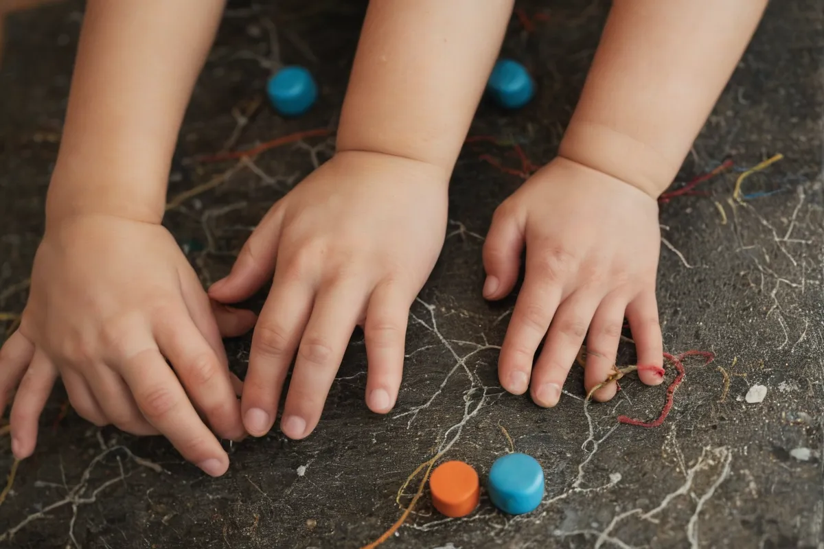 Las manos de un niño mueven constantemente en la exploración lúdica