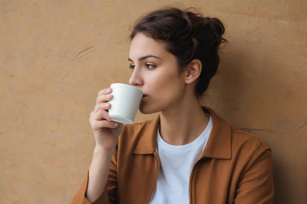 Un individuo reflexivo tomando café y observando opiniones