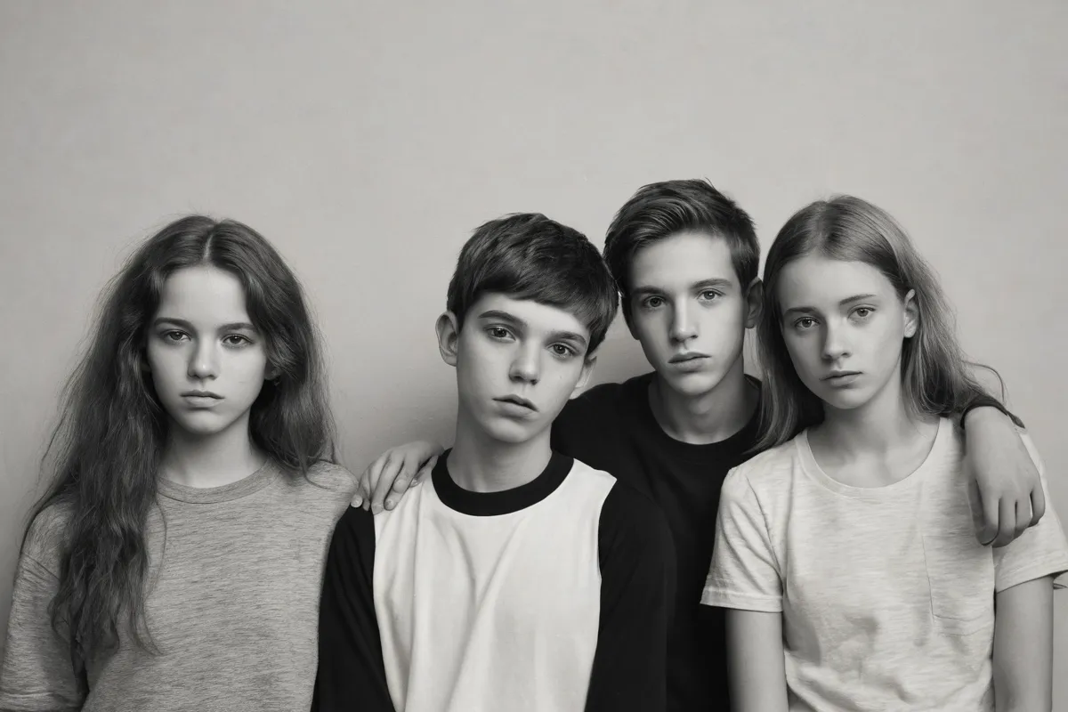 Fotografía abstracta de adolescentes en blanco y negro