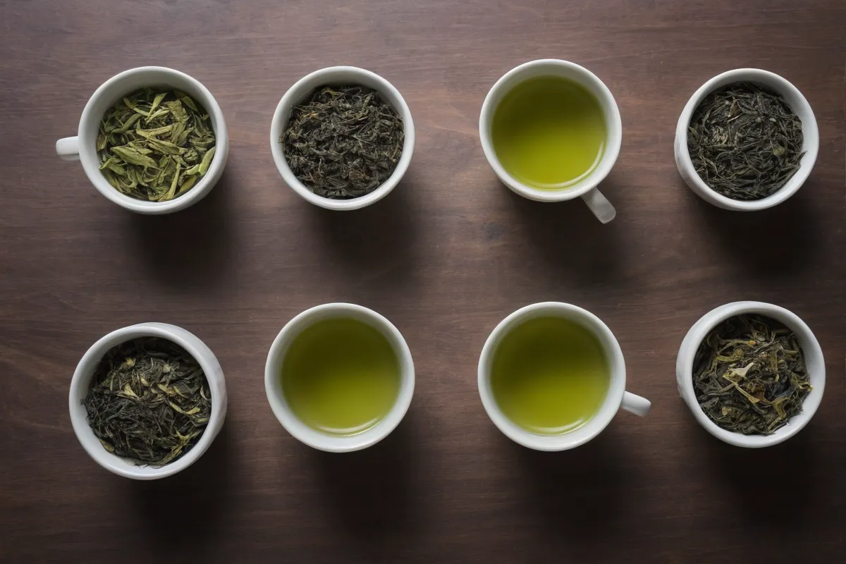 Un papel tapiz con diferentes tipos de té verde y seguridad durante el embarazo