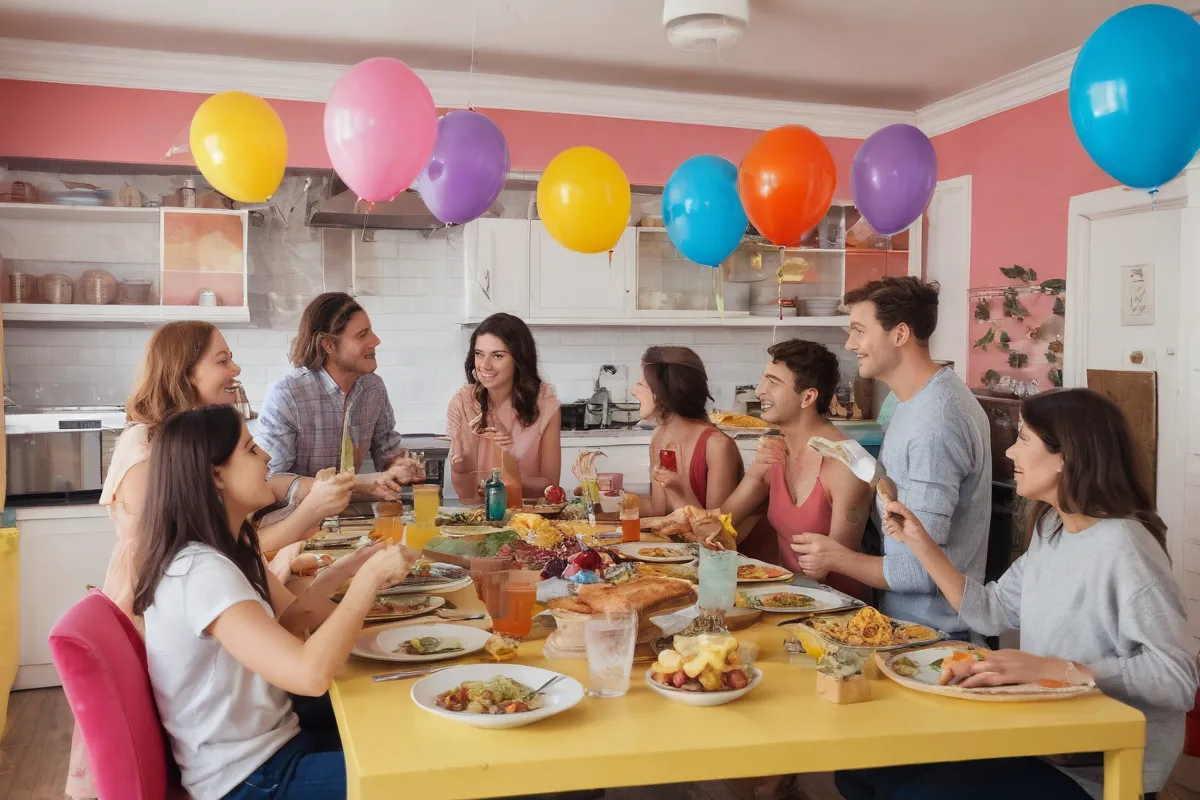 Una fiesta vibrante con cocina, programas de televisión, relajación y vida cotidiana