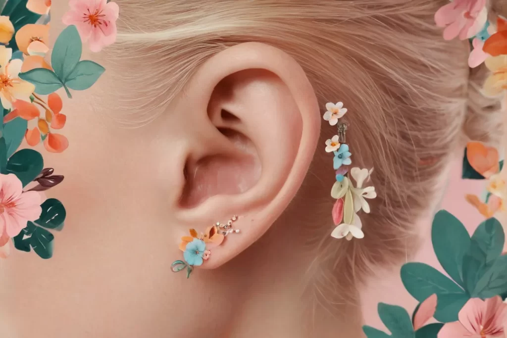 Un diseño floral con corazones y rostros diminutos se asoma