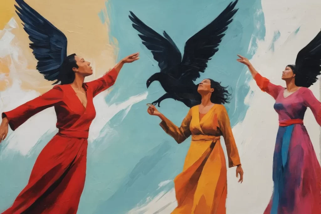 Pinturas abstractas de mamás volando exigiendo justicia