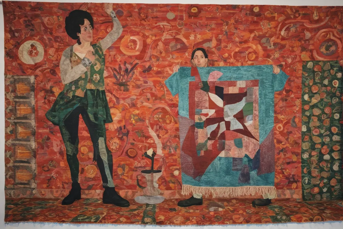 Jacinto es un mapa de la cultura vasca y el humor que desafía lo establecido. (A woven image depicting Basque culture and humorous subversion of conventions.)