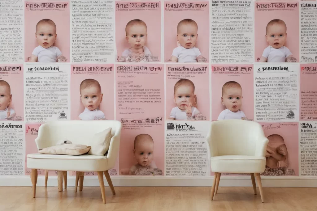 La pared tiene imágenes de un salón