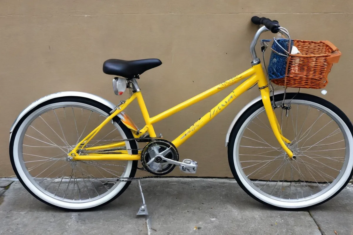 Bicicleta amarilla, barata y de tamaño pequeño