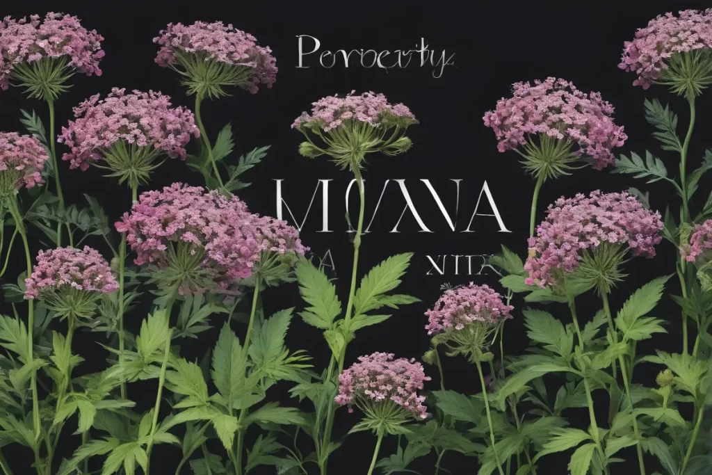 Un diseño floral vibrante con Valeriana y una leyenda sobre su efecto en la ansiedad. **Translation:** A vibrant floral design showcasing Valeriana and text describing its effect on anxiety. Let me know if youd like some more options!