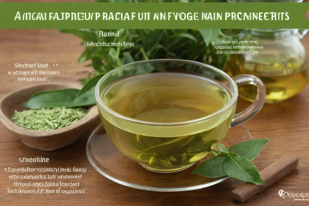 Una imagen de té verde vibrante con texto informativo sobre los beneficios de la gestación