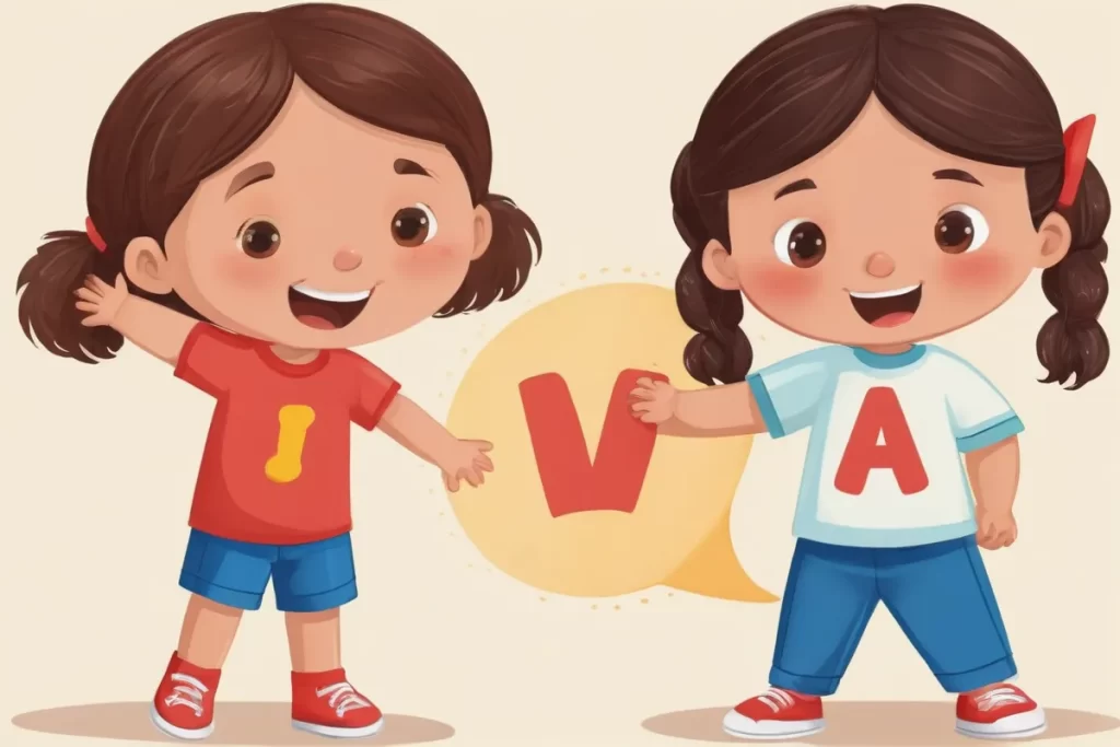 Ilustración de niños apoyándosese sin vocales en aprendizaje de palabras