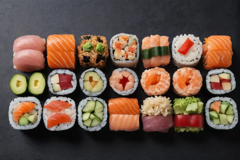 Sushi con diseños artísticos para comer saludablemente durante el embarazo
