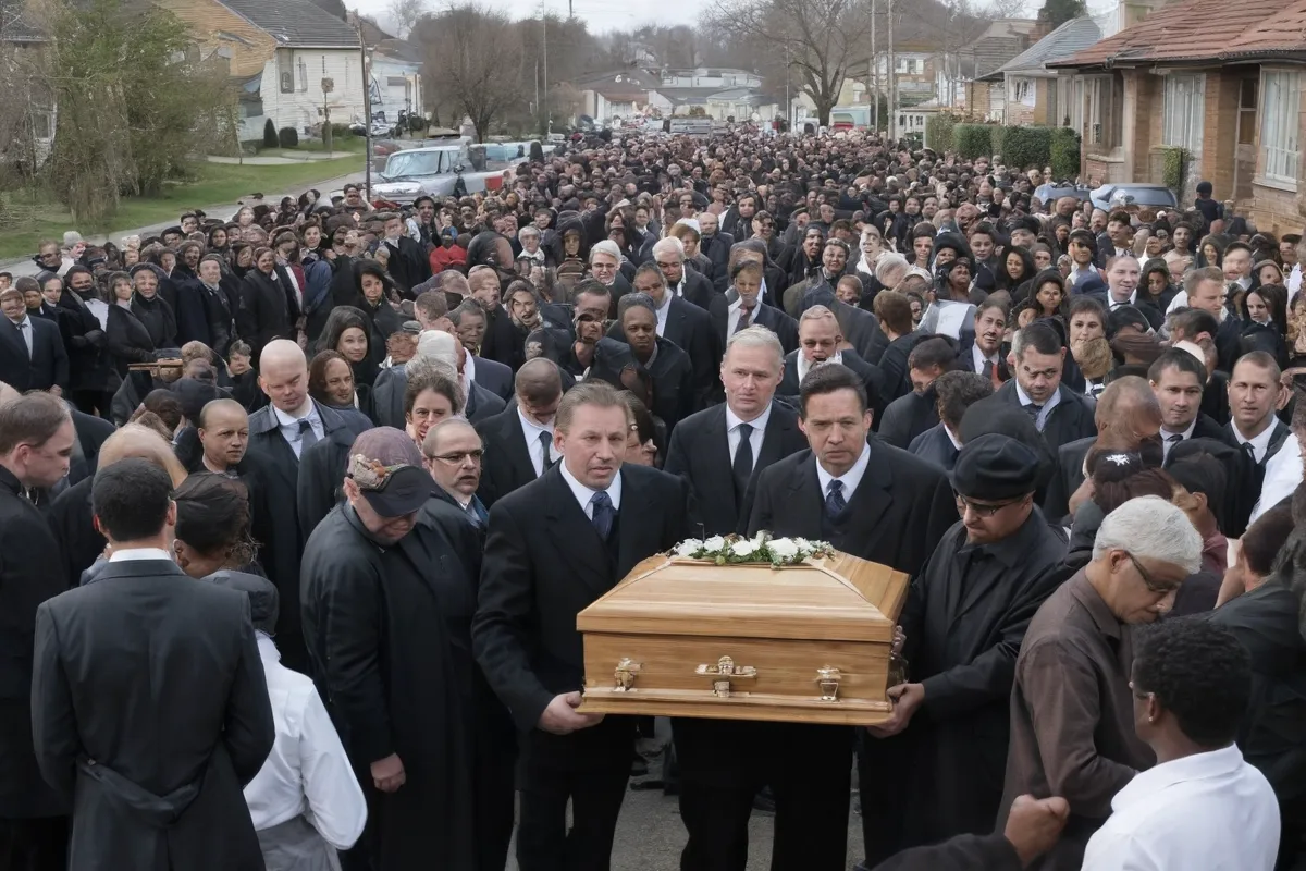La foto muestra motivación funeraria y una funeraria cercana. This translates roughly as: The photo shows funeral motivation and a nearby mortuary. Let me know if youd like other sentence options!