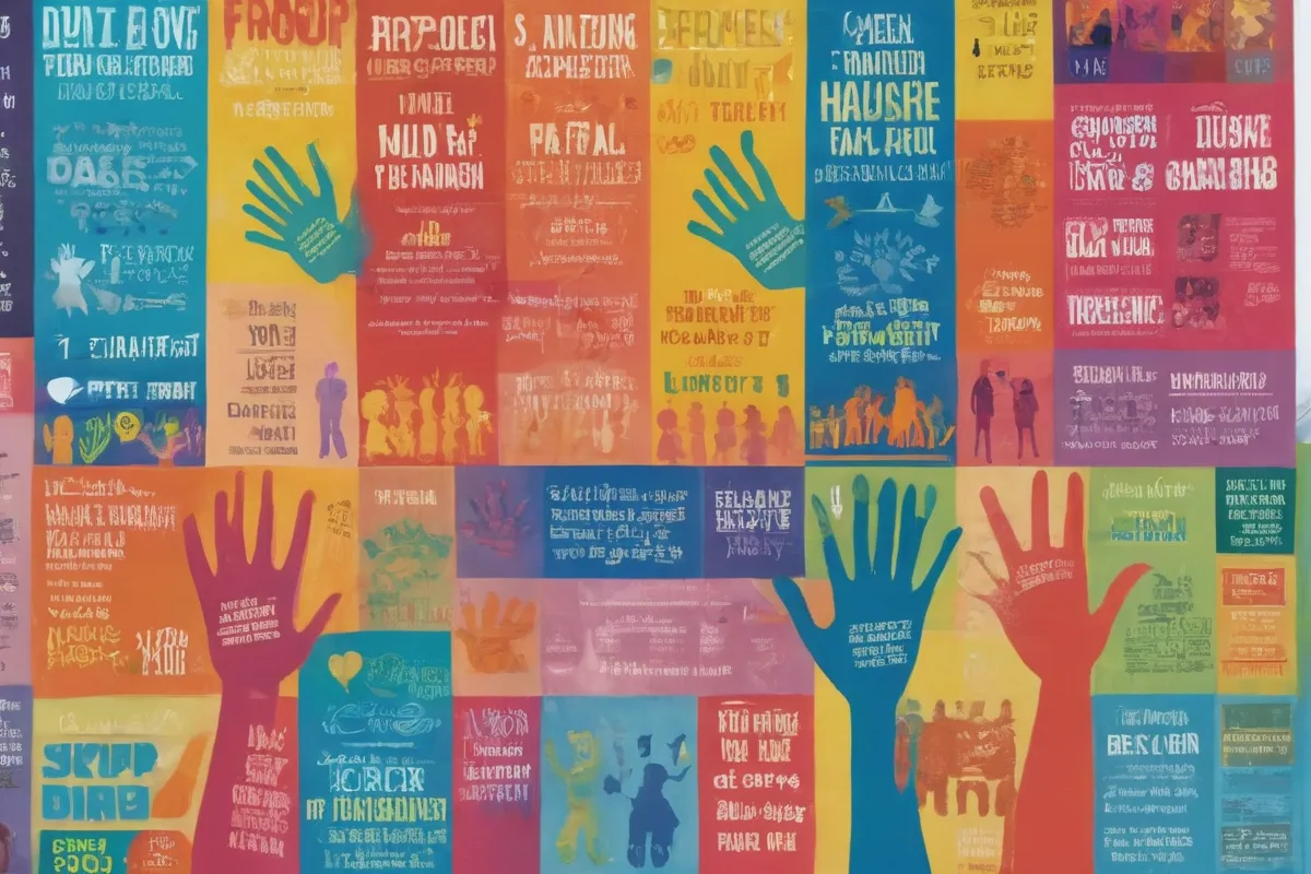 Un cartel colorido con texto, imágenes de familias y manos, que muestra apoyo a los padres
