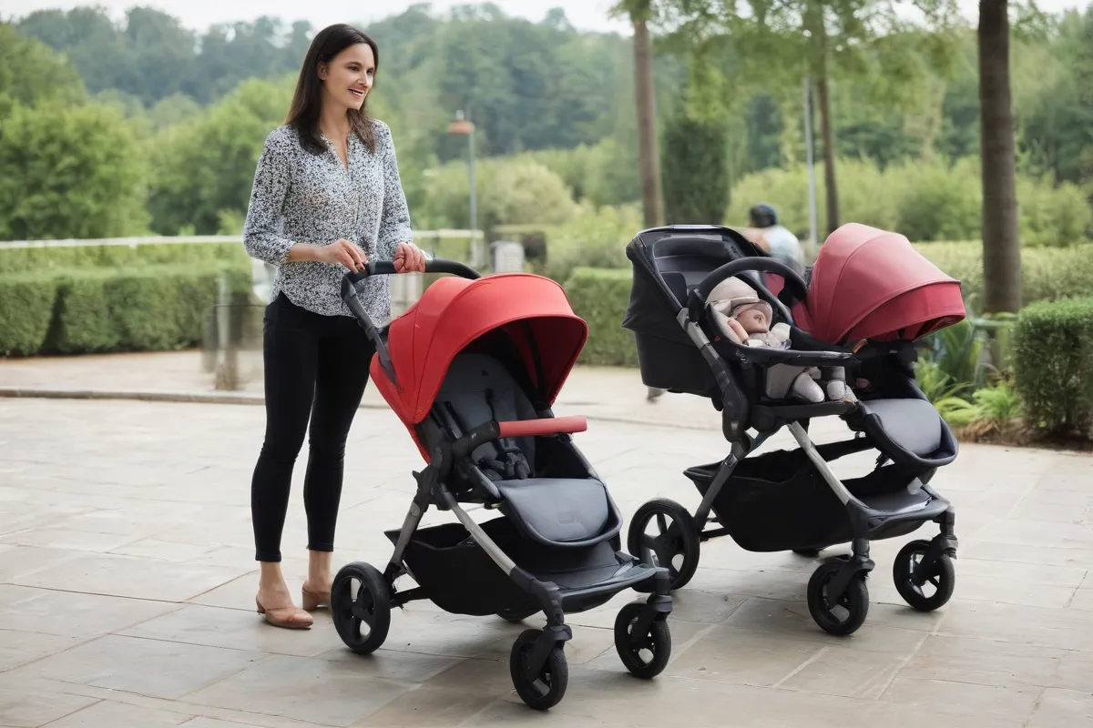 La silla de paseo Jané Twone se muestra con otros asientos infantiles. (The Jané Twone stroller mock-up is shown along with other infant seats.) Would you like more options? (I can offer a few variations! )