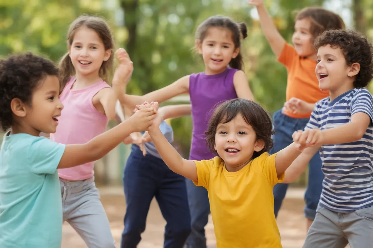 Los niños juguetones se mueven con energía y destreza