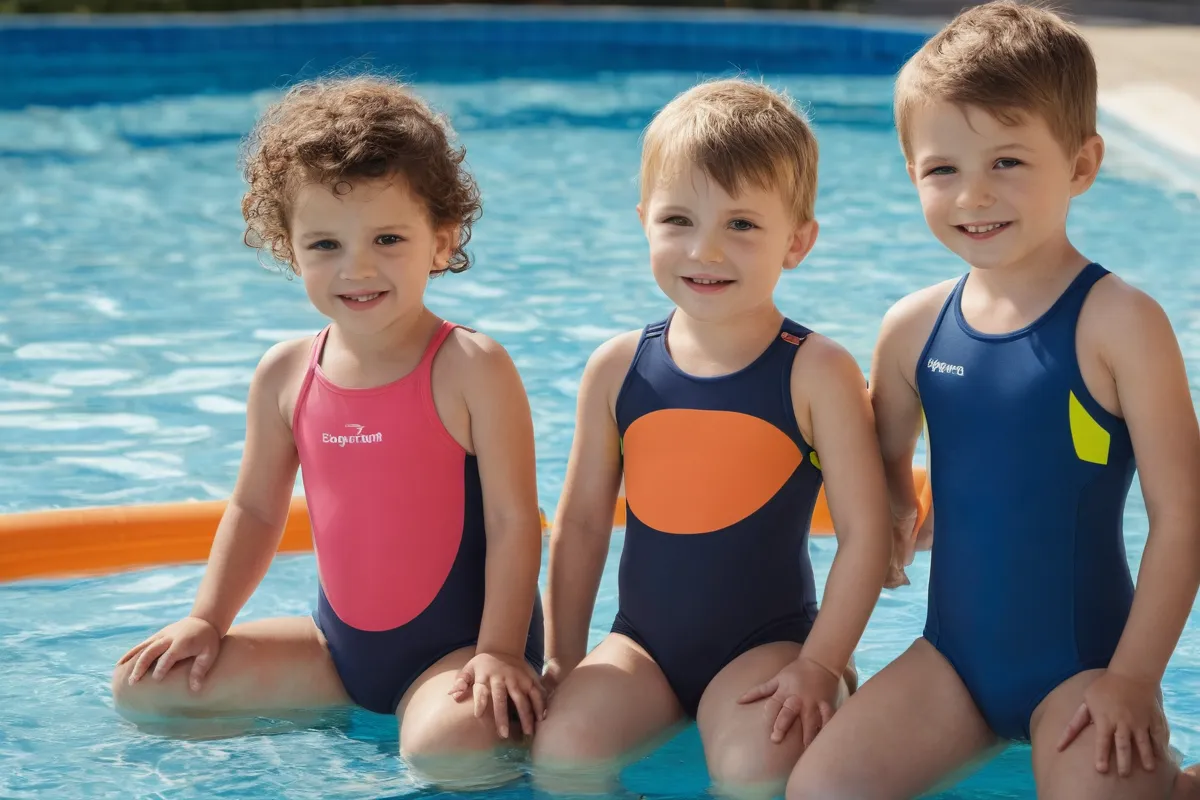 Esta es una imagen de trajes de baño para bebés en Decathlon