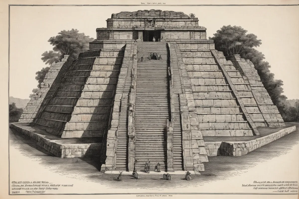Un dibujo antiguo de la cabeza de Chichen Itza con recetas históricas