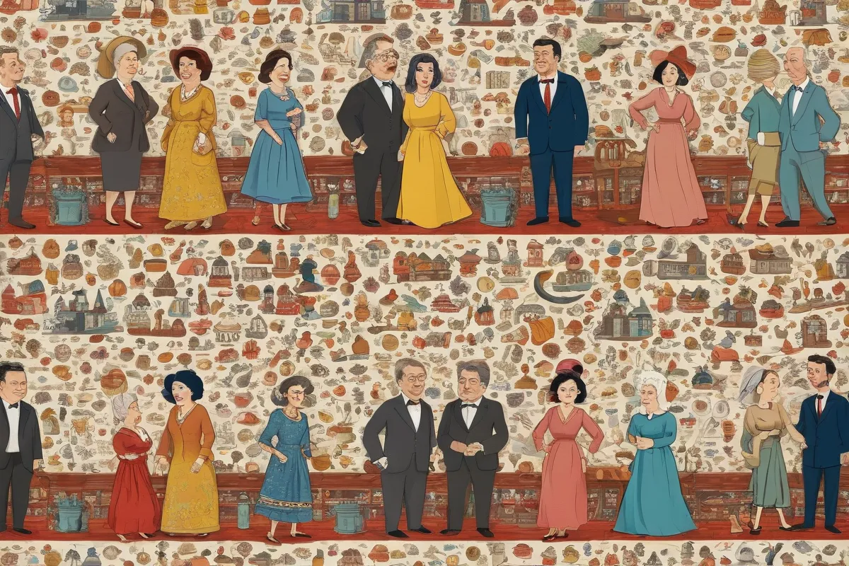 Un papel de fondo cómico con personajes, temas de relaciones familiares y diálogos humorísticos