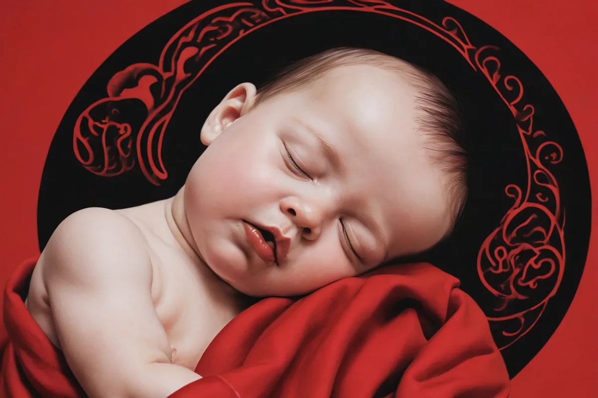 Un bebé dormido con un labio cortado, amamantando