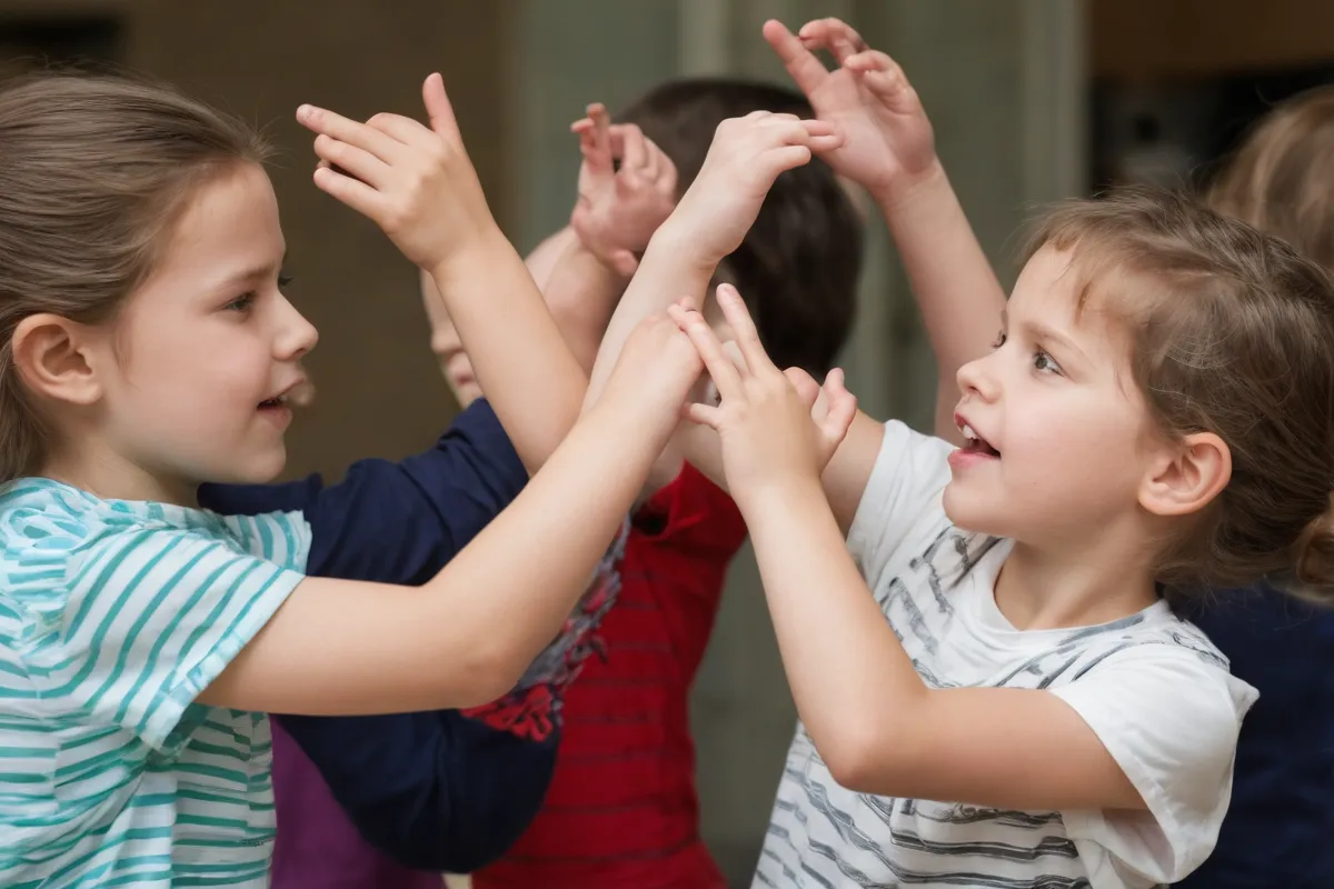 Los niños exploran el movimiento jugando, agarrando formas del aire