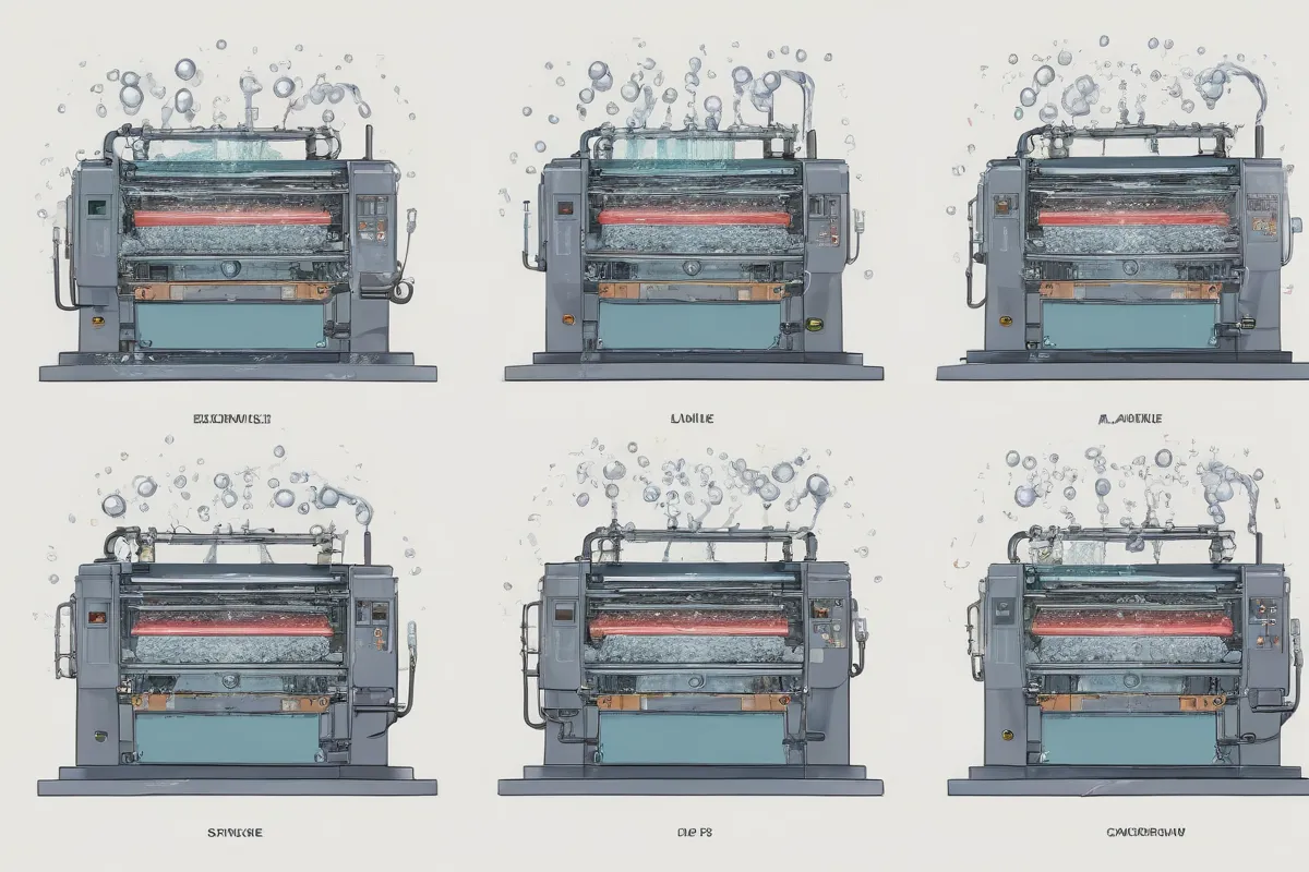 Imágenes vívidas de una máquina de adiformación con etapas, burbujas y instrucciones para evitarlas