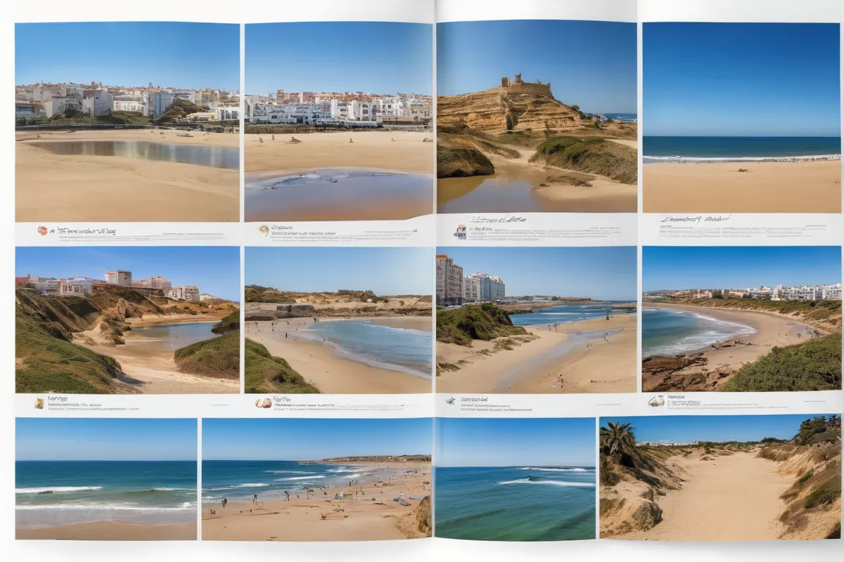 Papel tapiz con fotos de playas y monumentos locales en Huelva
