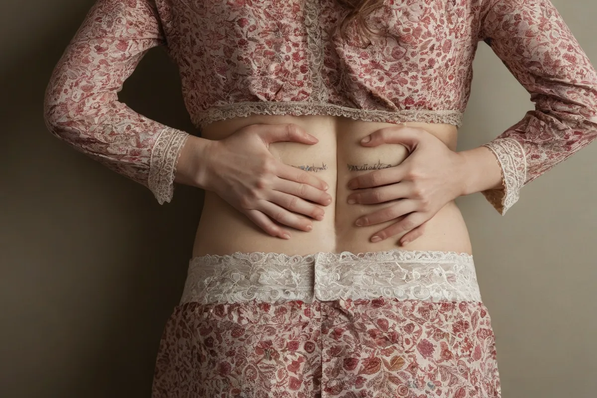 Un retrato de una mujer embarazada con texto sobre el dolor menstrual en la espalda