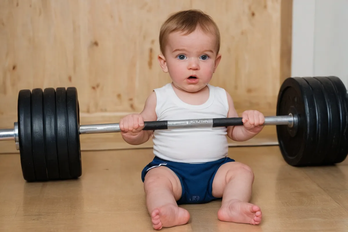 Búsqueda desesperada de un bebé con arneses de levantamiento de pesas