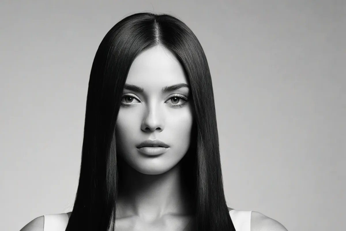 Una imagen gráfica en blanco y negro muestra imágenes de cabello liso y recto