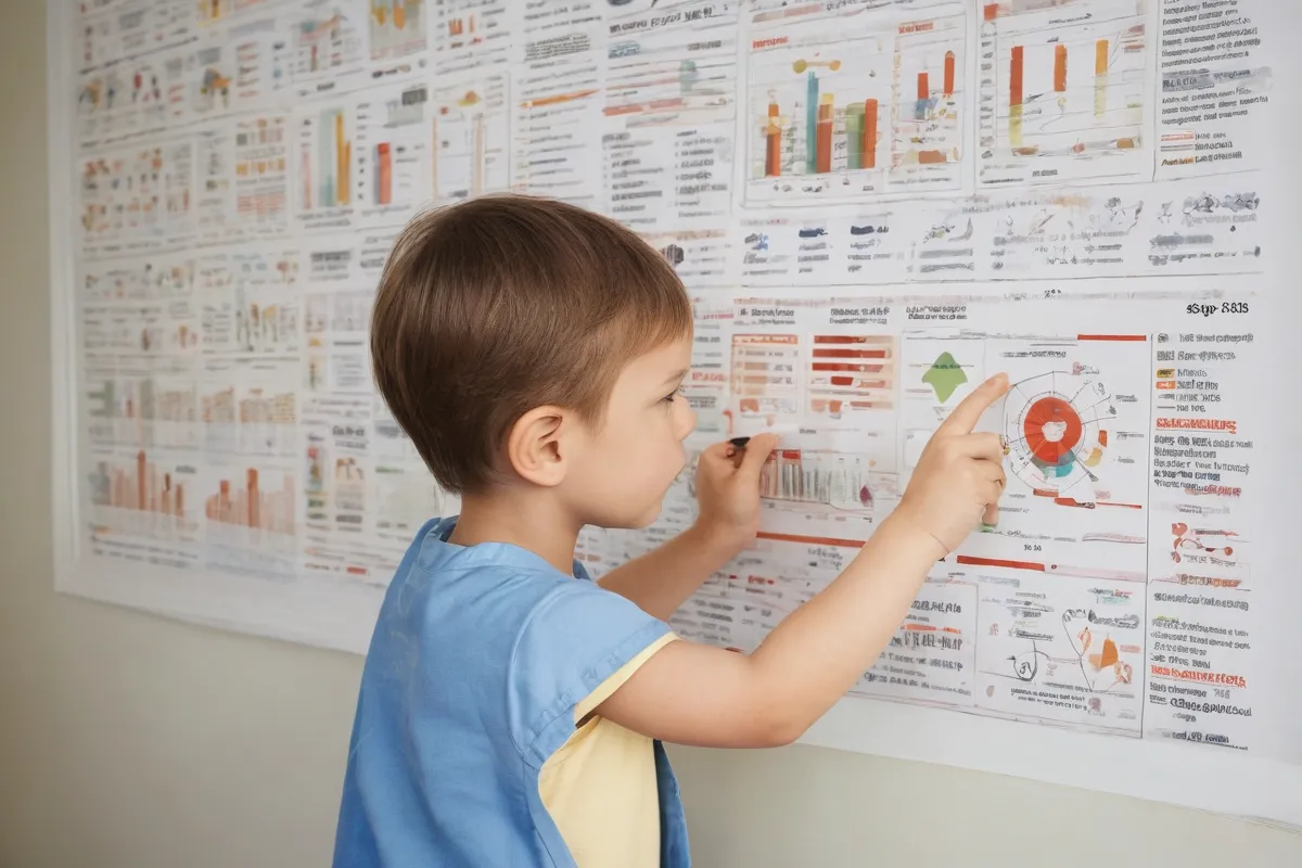 Una pared decorada muestra estadísticas sobre los beneficios de los controles de plagas para los niños y ofrece consejos útiles para las familias