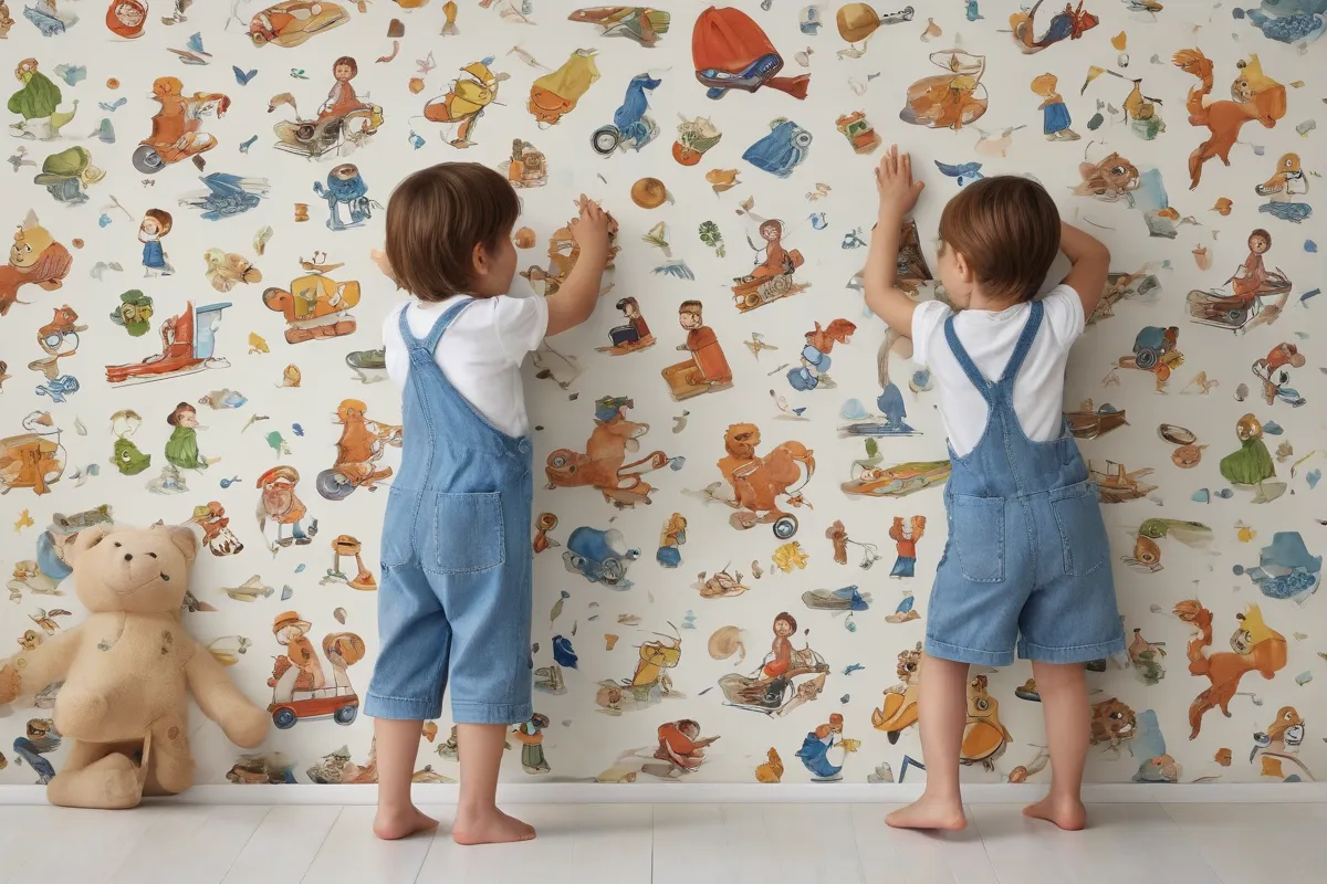 La alfombra muestra niños pequeños jugando con objetos, moviéndo sus manos y aprendiendo por exploración