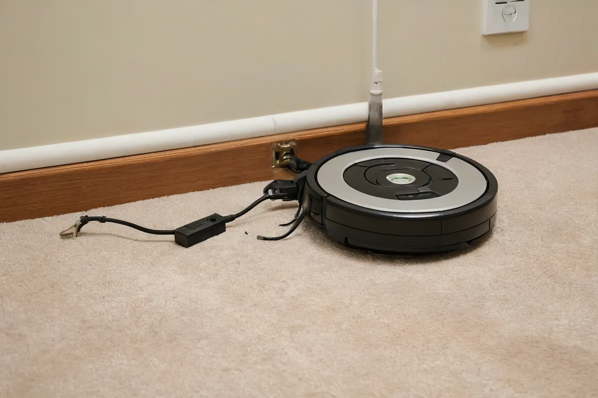 La Roomba divertida está enchufada