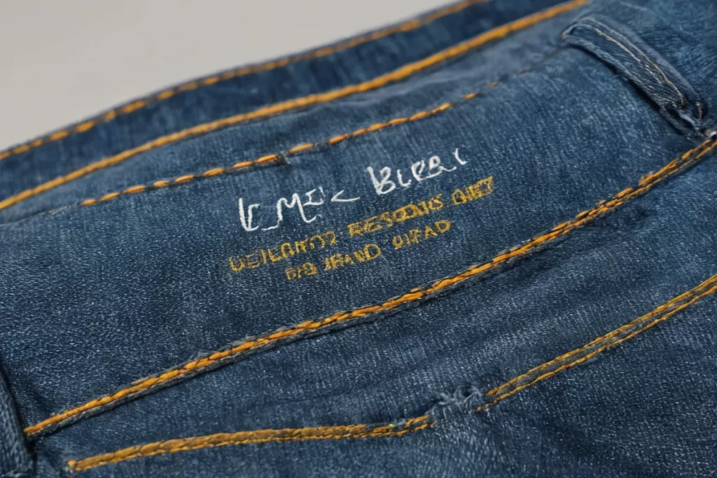 Imagen de jean azul a detalle con tamaño y marca