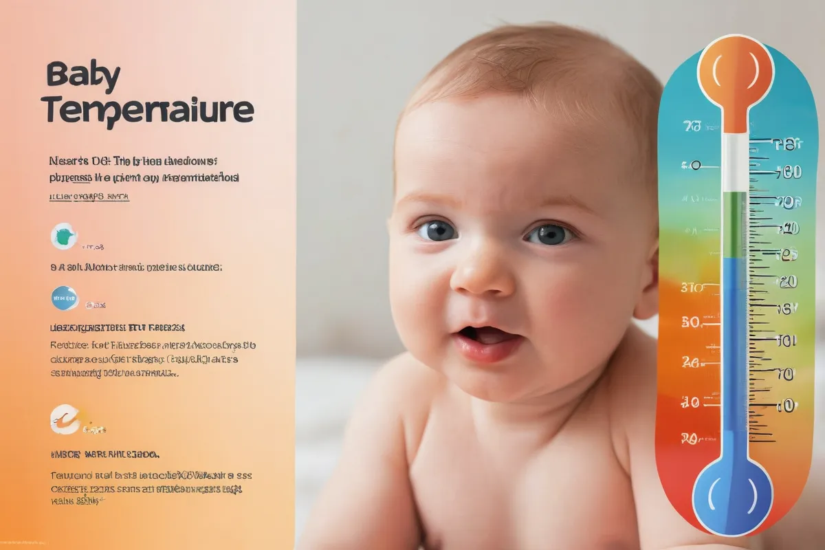 Imagen abstracto con bebé ilustrado y termómetro, texto explica la temperatura base